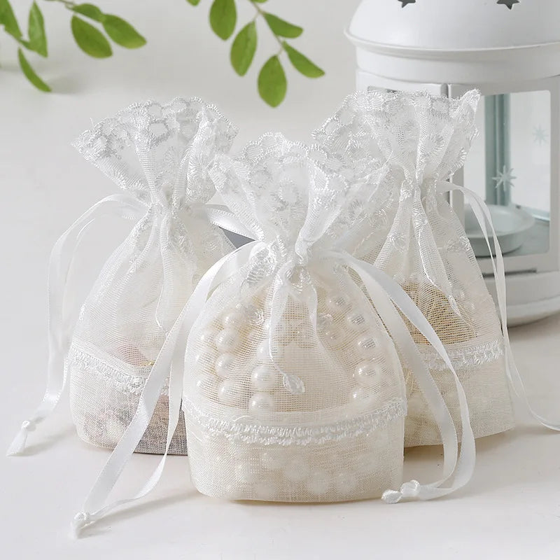 3pcs Lace Jewelry Gift Bags Hollow Flower Drawstring Pouches