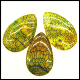 3pcs Natural Crack Agate Stone Pendants Oval Shape Jewelry