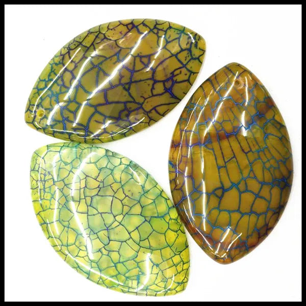 3pcs Natural Crack Agate Stone Pendants Oval Shape Jewelry