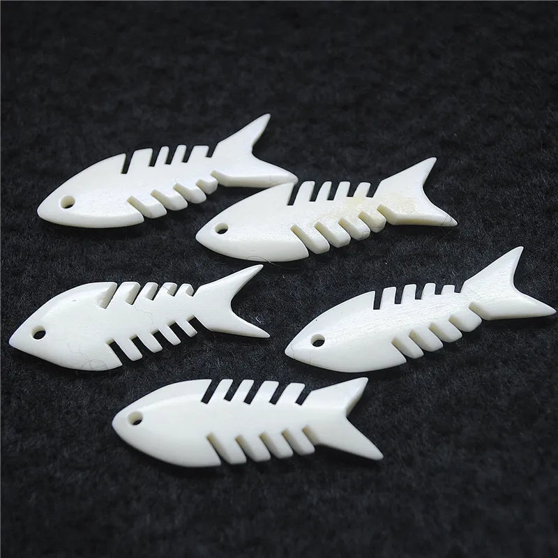 3pcs Fish Carved Bone Beads 40mm DIY Accessories Charm Pendants Making