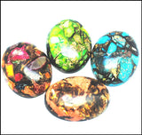3pcs Green Stone Cabochons w/ Gold Natural Gem CABS 30x40mm Oval Shape