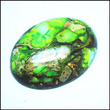 3pcs Green Stone Cabochons w/ Gold Natural Gem CABS 30x40mm Oval Shape