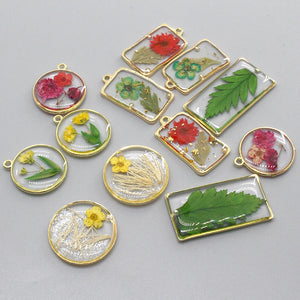 3pcs Eternal Dried Flowers Resin Charms Vintage Leaf Earrings