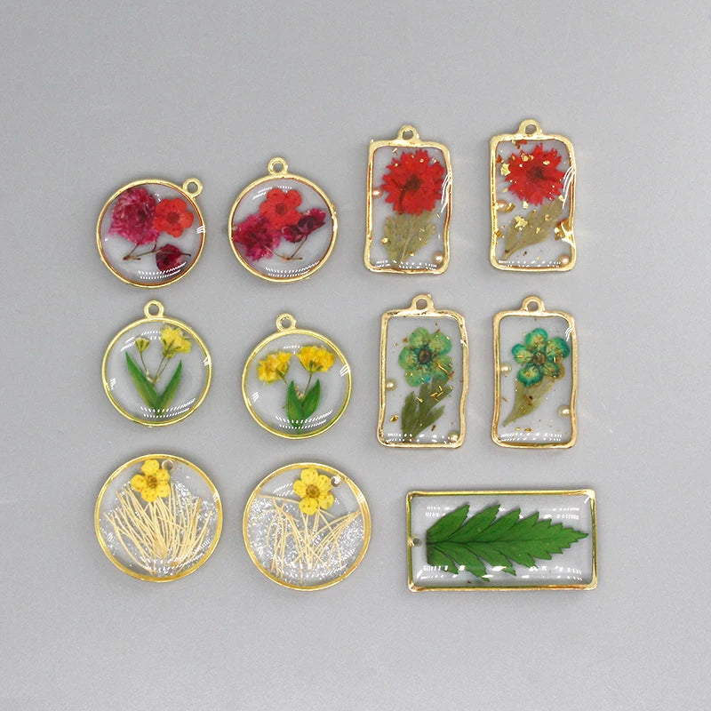 3pcs Eternal Dried Flowers Resin Charms Vintage Leaf Earrings