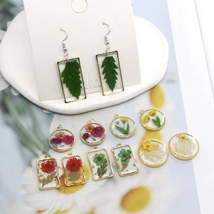 3pcs Eternal Dried Flowers Resin Charms Vintage Leaf Earrings