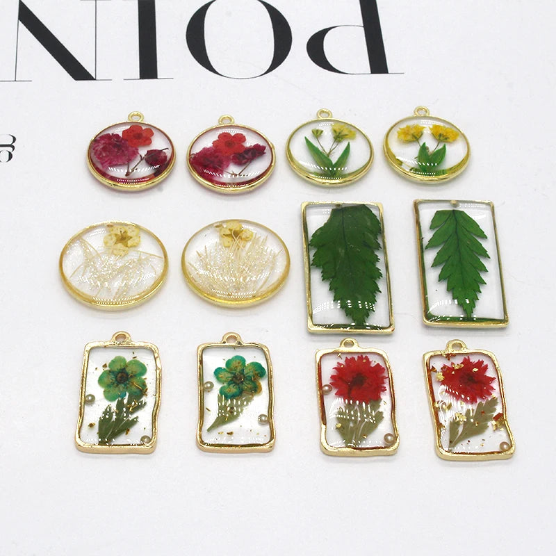 3pcs Eternal Dried Flowers Resin Charms Vintage Leaf Earrings