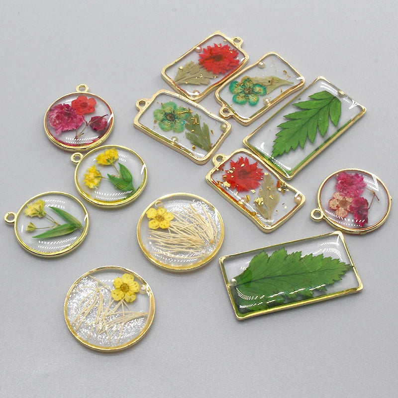 3pcs Eternal Dried Flowers Resin Charms Vintage Leaf Earrings