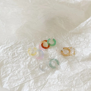 Korea Transparent Geometric Round Ear Cuff Stackable C-shape Ear Clip Earrings
