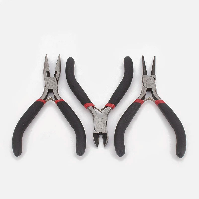 3pcs Jewelry Making Tools Set Wire-Cutter, Round Nose Plier, Side Cutting Pliers
