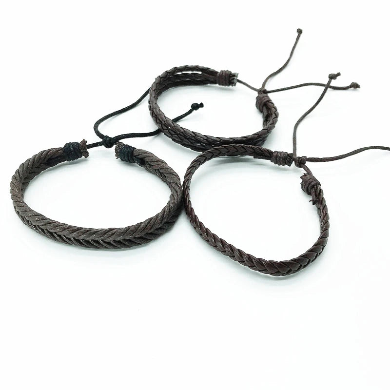 3pcs/set Vintage Punk Leather Bracelets Rope Woven Braided Men's Gift