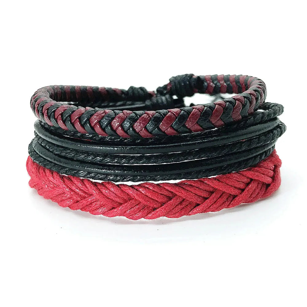 3pcs/set Vintage Punk Leather Bracelets Rope Woven Braided Men's Gift