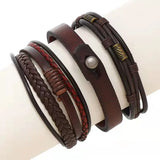 3pcs/set Brown Wrap Woven Leather Bracelets for Men