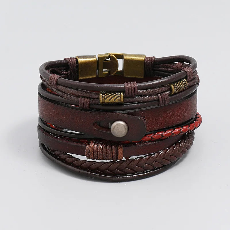 3pcs/set Brown Wrap Woven Leather Bracelets for Men