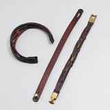 3pcs/set Brown Wrap Woven Leather Bracelets for Men