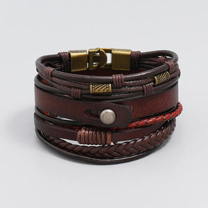 3pcs/set Brown Wrap Woven Leather Bracelets for Men