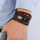 3pcs/set Brown Wrap Woven Leather Bracelets for Men