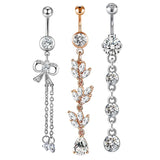 3pcs CZ Belly Button Rings Dangled Piercing