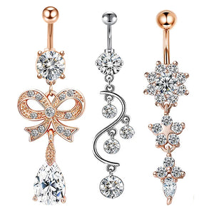 3pcs CZ Belly Button Rings Dangled Piercing