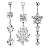 3pcs CZ Belly Button Rings Dangled Piercing