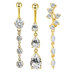 3pcs CZ Belly Button Rings Dangled Piercing