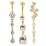 3pcs CZ Belly Button Rings Dangled Piercing
