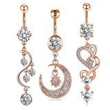 3pcs CZ Belly Button Rings Dangled Piercing