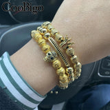 Crown Charm Bracelet Braided Rope CZ Zircon Skull Bracelet Men Jewelry