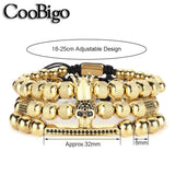 Crown Charm Bracelet Braided Rope CZ Zircon Skull Bracelet Men Jewelry