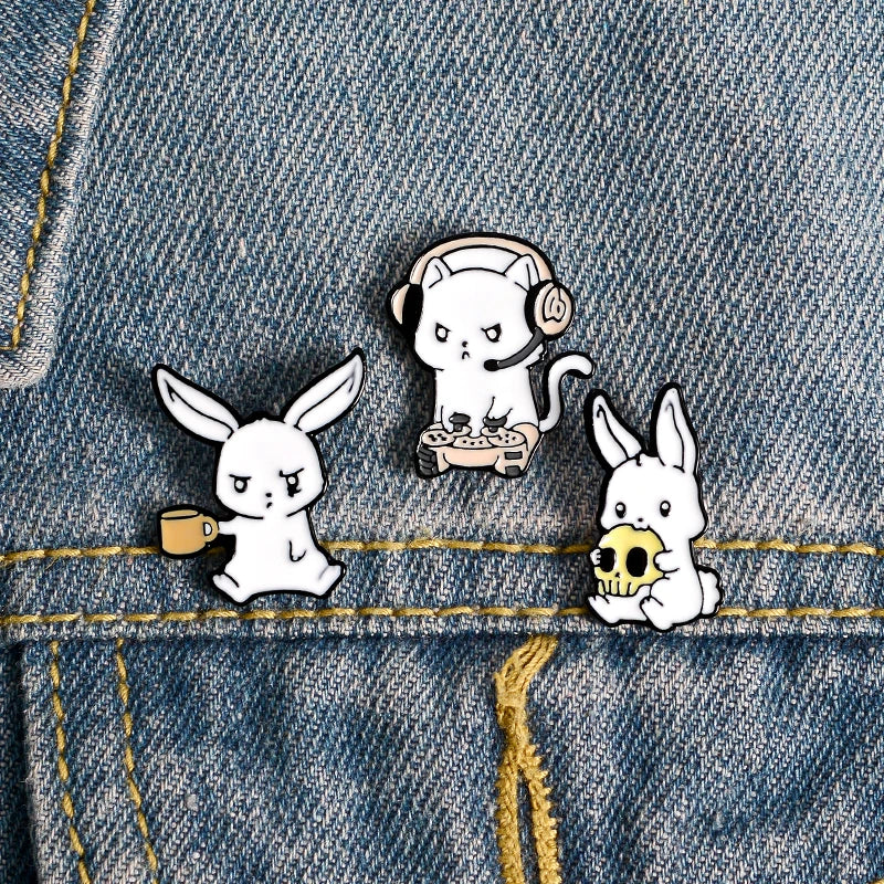 Enamel Pin Set Animal Dinosaur Rabbit Skull Heart Brooches