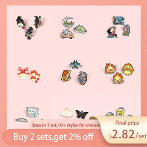 Enaml Pin Collection Goth Heart Anime Mountain Brooches Set