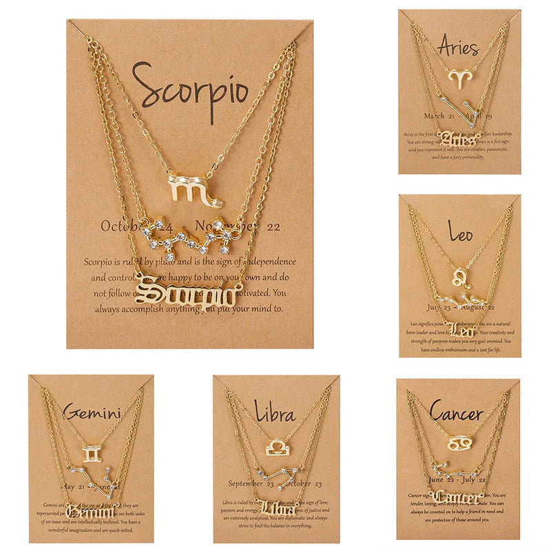 12 Constellation Necklace For Women Zodiac Sign Horoscope Choker Couple Jewelry