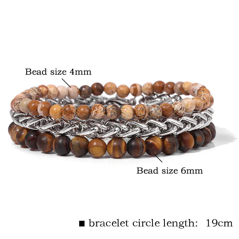 3pcs Natural Stone Beaded Bracelets For Men Vintage Jewelry