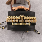 3pcs/set Braiding Bracelet Men Polished Crown Roman Numeral Bracelet Jewelry