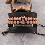 3pcs/set Braiding Bracelet Men Polished Crown Roman Numeral Bracelet Jewelry