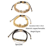3pcs/set Braiding Bracelet Men Polished Crown Roman Numeral Bracelet Jewelry