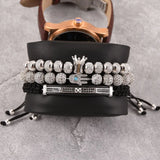 3pcs/set Braiding Bracelet Men Polished Crown Roman Numeral Bracelet Jewelry