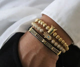 3pcs/set Braiding Bracelet Men Polished Crown Roman Numeral Bracelet Jewelry