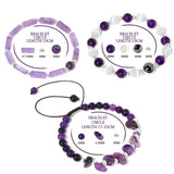 3pcs/set Heart Charm Bracelet Set Amethysts Rose Pink Quartzs Beads Bracelets