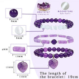 3pcs/set Heart Charm Bracelet Set Amethysts Rose Pink Quartzs Beads Bracelets