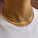 3pcs Metal Cuban Link Necklace Set Multilayer Snake Chain Choker Jewelry