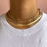 3pcs Metal Cuban Link Necklace Set Multilayer Snake Chain Choker Jewelry
