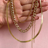 3pcs Metal Cuban Link Necklace Set Multilayer Snake Chain Choker Jewelry