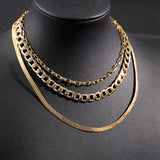 3pcs Metal Cuban Link Necklace Set Multilayer Snake Chain Choker Jewelry