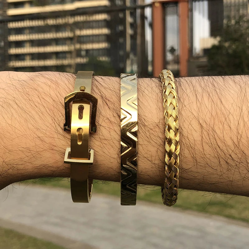 3pcs/set Stainless Steel Charm Cuff Bracelets For Men Women