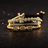 3pcs/set CZ Tube Ball Crown Charm Copper Bead Men Bracelets