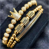 3pcs/set CZ Tube Ball Crown Charm Copper Bead Men Bracelets