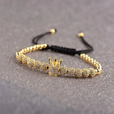 3pcs/set CZ Tube Ball Crown Charm Copper Bead Men Bracelets