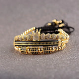 3pcs/set CZ Tube Ball Crown Charm Copper Bead Men Bracelets