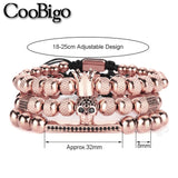 Micro Pave Skull Head Pendant Bracelet Stainless Steel Adjustable Jewelry