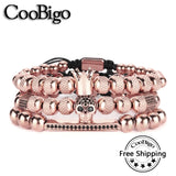 Micro Pave Skull Head Pendant Bracelet Stainless Steel Adjustable Jewelry